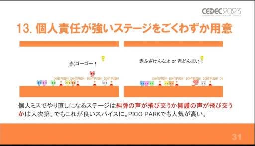 画像ギャラリー No.019のサムネイル画像 / ［CEDEC 2023］盛り上がるとは，声が出ていること。講演「協力ゲーム『PICO PARK』で"声"を生み出すために実践したこと」をレポート