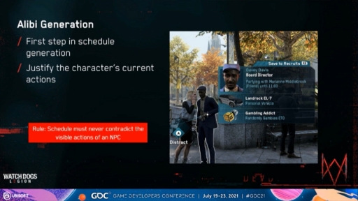 画像ギャラリー No.008のサムネイル画像 / ［GDC 2021］「ウォッチドッグス レギオン」の“ロンドンの人々の誰もが主人公”となるゲーム性を支え，その世界における“社会”を築いたAIシステム・Census
