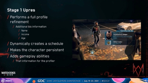 画像ギャラリー No.009のサムネイル画像 / ［GDC 2021］「ウォッチドッグス レギオン」の“ロンドンの人々の誰もが主人公”となるゲーム性を支え，その世界における“社会”を築いたAIシステム・Census