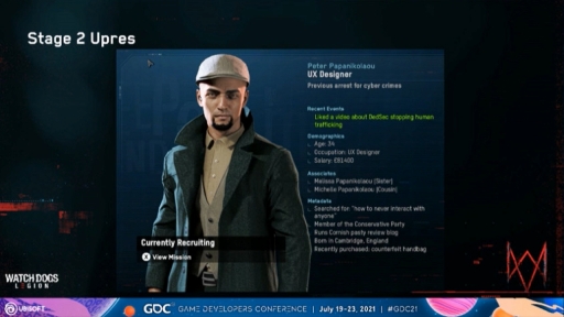 画像ギャラリー No.010のサムネイル画像 / ［GDC 2021］「ウォッチドッグス レギオン」の“ロンドンの人々の誰もが主人公”となるゲーム性を支え，その世界における“社会”を築いたAIシステム・Census