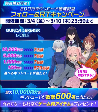 画像ギャラリー No.009のサムネイル画像 / 「ガンダムブレイカーモバイル」で“600万ダウンロード記念キャンペーン”が開催中