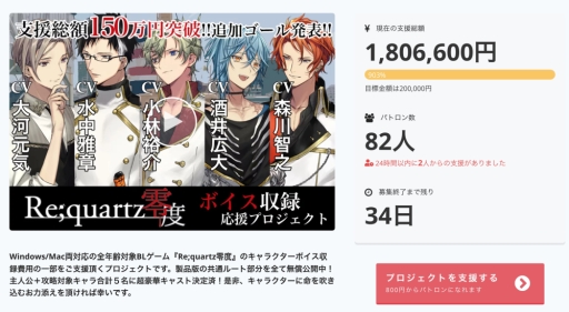 画像ギャラリー No.002のサムネイル画像 / 「Re;quartz零度」音声収録応援クラウドファンディングの支援総額が180万円達成