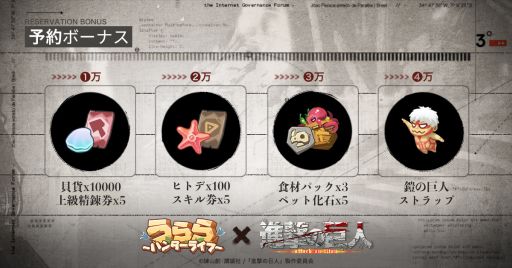 画像ギャラリー No.003のサムネイル画像 / 「うらら〜ハンターライフ〜」で「進撃の巨人」とのコラボが4月24日から開催決定