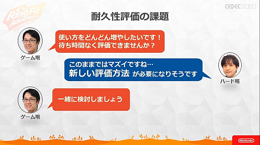 画像ギャラリー No.016のサムネイル画像 / ［CEDEC 2020］ 「リングフィット アドベンチャー」のハード・ソフト一体型開発が語られたセッションをレポート。3班が互いの領域に踏み込む
