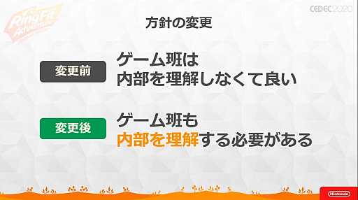 画像ギャラリー No.034のサムネイル画像 / ［CEDEC 2020］ 「リングフィット アドベンチャー」のハード・ソフト一体型開発が語られたセッションをレポート。3班が互いの領域に踏み込む
