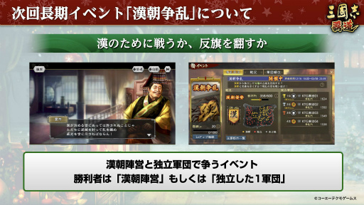 画像ギャラリー No.007のサムネイル画像 / 漢朝を守るか，滅ぼすか。「三國志 覇道」の新シーズン“漢朝争乱”の開幕や，黄色いクリスマスについてインタビュー
