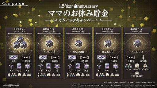 画像ギャラリー No.008のサムネイル画像 / 「NieR Re[in]carnation」，合計220回の無料ガチャやプレゼント配布など，配信1.5周年を記念したキャンペーンがスタート