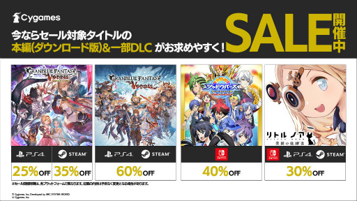 画像ギャラリー No.001のサムネイル画像 / CygamesのPC / Switch / PS4セール。「グラブルVS」「シャドバCB」「リトルノア」などが最大60％OFFで提供中