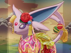 「Pokémon UNITE」のエーフィは，高い火力と優秀なユナイトわざで試合の流れを掴めるアタック型ポケモン