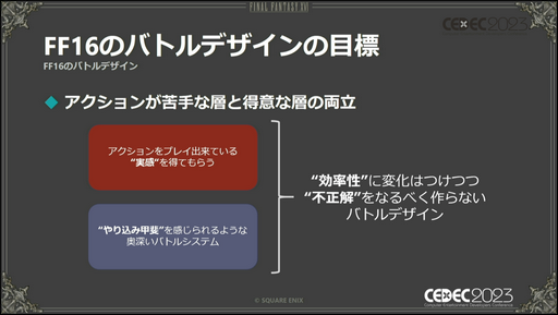 画像ギャラリー No.007のサムネイル画像 / ［CEDEC 2023］「FINAL FANTASY XVI」の本格アクションバトルを幅広い層に楽しんでもらうための設計とは