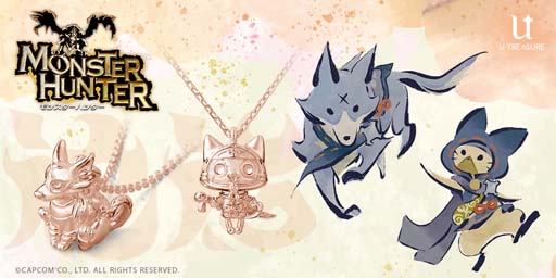 画像ギャラリー No.001のサムネイル画像 / 「モンスターハンター」シリーズ，オトモアイルー＆オトモガルクのピンクゴールドコーティングVer.ネックレス発売開始