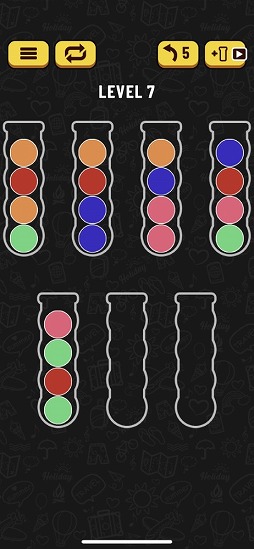 画像ギャラリー No.003のサムネイル画像 / 同じ色のボールをチューブに並べよう。パズルゲーム「ボールソートパズル」を紹介する「（ほぼ）日刊スマホゲーム通信」第2407回