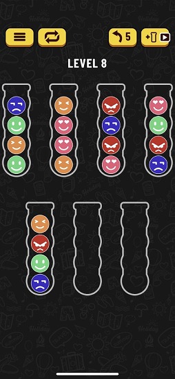 画像ギャラリー No.006のサムネイル画像 / 同じ色のボールをチューブに並べよう。パズルゲーム「ボールソートパズル」を紹介する「（ほぼ）日刊スマホゲーム通信」第2407回