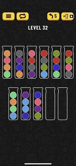 画像ギャラリー No.007のサムネイル画像 / 同じ色のボールをチューブに並べよう。パズルゲーム「ボールソートパズル」を紹介する「（ほぼ）日刊スマホゲーム通信」第2407回