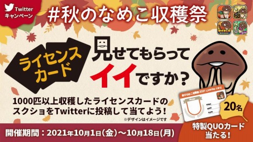 画像ギャラリー No.001のサムネイル画像 / 「なめこ栽培キット」シリーズ，特製QUOカードが当たるTwitter キャンペーンを実施