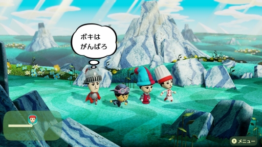 画像ギャラリー No.034のサムネイル画像 / 「ミートピア」は，Miiを使って自分だけの冒険が楽しめるRPG。自由度の高いキャラメイクや人間味あふれるバトルなど，ゲームの特徴を紹介