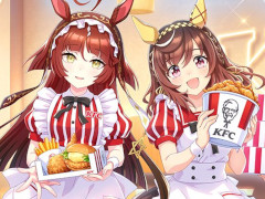 「ウマ娘」とケンタッキーフライドチキンが8月12日からコラボ。赤と白のストライプの衣装に身を包んだウマ娘たちをお披露目