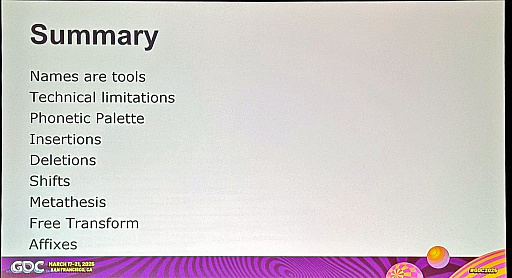 画像ギャラリー No.012のサムネイル画像 / ［GDC 2025］言語学から学ぶゲームキャラクターの命名術――Gerben Grave氏が語る「ネームクラフト」の秘訣