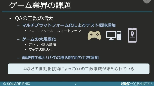 画像ギャラリー No.005のサムネイル画像 / 生成AIを活用したQA工数削減の試み。スクエニと東大・松尾研究室の共同研究を紹介するセッションをレポート［CEDEC+KYUSHU 2025］