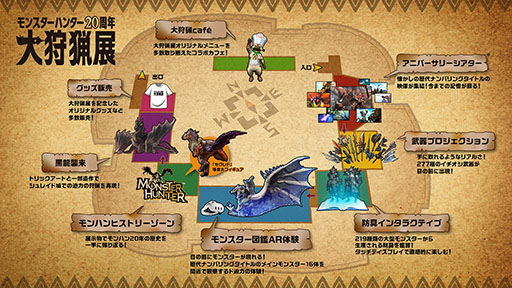 画像ギャラリー No.001のサムネイル画像 / 「モンスターハンター20周年-大狩猟展-」,会場内の展示にフォーカスした映像が公開に。記念グッズやカフェの詳細も掲載