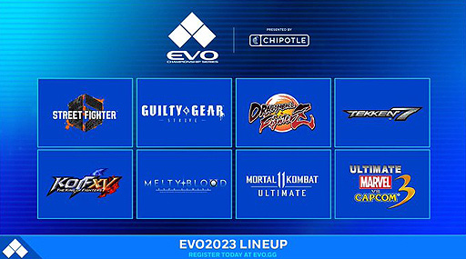 画像ギャラリー No.002のサムネイル画像 / EVO 2023のメイン競技8種目発表。今回がEVOデビューのスト6,そしてGGST,モーコン11U,鉄拳7,KOF15,メルブラTL,DFZ,アルカプ
