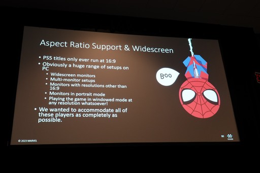 画像ギャラリー No.002のサムネイル画像 / ［GDC 2023］ソニーはPS5ゲームのPC版移植に本気!? PC版「Marvel's Spider-Man」のウルトラワイド対応について振り返る