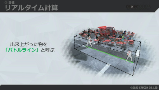 画像ギャラリー No.004のサムネイル画像 / ［CEDEC 2023］自由な世界の裏には，涙ぐましい努力が。「スト6」ワールドツアーの，3Dから2Dに切り替える仕組みが解説された講演をレポート