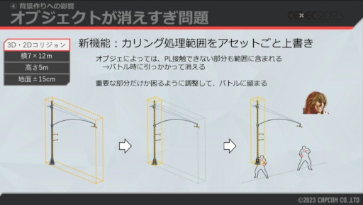 画像ギャラリー No.013のサムネイル画像 / ［CEDEC 2023］自由な世界の裏には，涙ぐましい努力が。「スト6」ワールドツアーの，3Dから2Dに切り替える仕組みが解説された講演をレポート