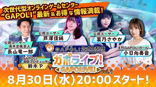 画像ギャラリー No.002のサムネイル画像 / オンラインゲームセンター「GAPOLI」公式生配信「ガポライブ!」Vol.1,本日20:00より配信。視聴者プレゼントもアリ!【PR】