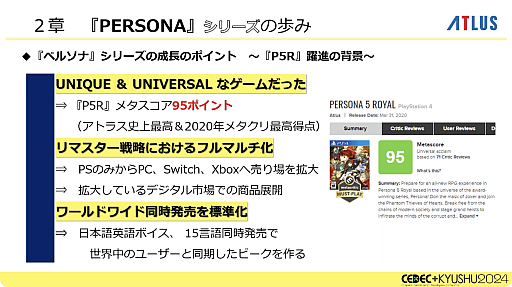 画像ギャラリー No.014のサムネイル画像 / 激動のアトラス史の中で, なぜ「ペルソナ」シリーズは躍進できたのか。価値観と開発環境の転換期や, 今後の方針などが語られた基調講演をレポート［CEDEC＋KYUSHU 2024］