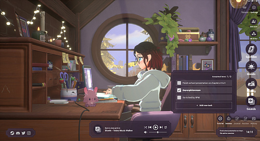 画像ギャラリー No.002のサムネイル画像 / 現実の生産性を高める「Spirit City: Lofi Sessions」，デモ版をリリース。Lofi Hip Hopの世界をエディットして鑑賞し，タイマーでタスク管理