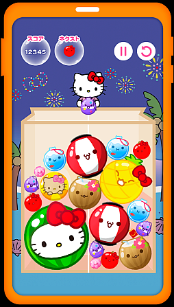 画像ギャラリー No.004のサムネイル画像 / 「スイカゲーム」がハローキティのデザインになって登場。「ハローキティのハッピースイカゲーム」，ハッピーセット購入者限定で配信開始
