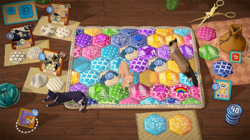 画像ギャラリー No.001のサムネイル画像 / ネコちゃんが気に入るようにキルトを縫い上げよう。デジタルボードゲーム「キャリコ 〜陽だまりネコとパッチワーク〜」,Steamで本日発売
