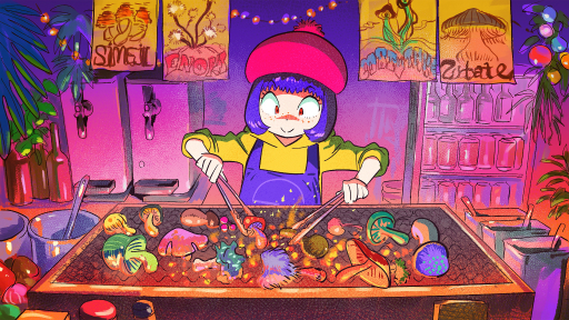画像ギャラリー No.001のサムネイル画像 / 食べるとハッピーになるキノコを夜のフェスで売りまくれ！　新作ADV「ウルトラマッシュルーム」のSteamストアページがオープン