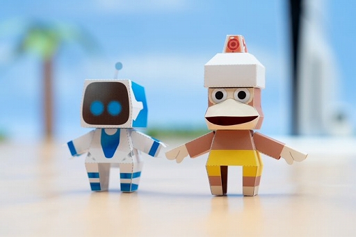 画像ギャラリー No.001のサムネイル画像 / かわいらしい「アストロボット」のアストロと,「サルゲッチュ」のピポサルを作れる。ペーパークラフト展開図を公開中