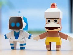 かわいらしい「アストロボット」のアストロと，「サルゲッチュ」のピポサルを作れる。ペーパークラフト展開図を公開中