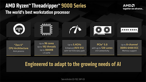 画像ギャラリー No.004のサムネイル画像 / Zen 5世代に進化した最大64コアCPU「Ryzen Threadripper 9000」シリーズが発表に