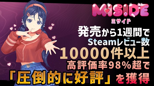 画像ギャラリー No.002のサムネイル画像 / 新作3Dホラーアドベンチャー「MiSide:ミサイド」,正式リリースから1週間でレビュー件数1万超え,98%好評の「圧倒的に好評」を獲得