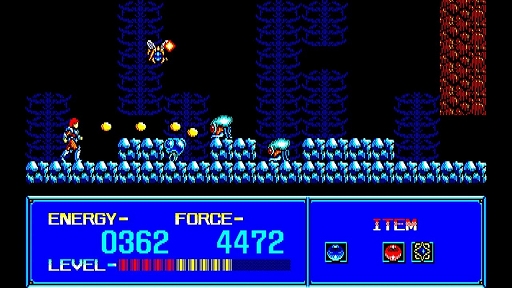 画像ギャラリー No.005のサムネイル画像 / 「EGGコンソール ザ・スキーム PC-8801mkIISR」,腕から発射されるフォースとジャンプを駆使して冒険する横スクロールアクションRPG