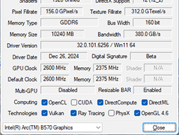 画像ギャラリー No.018のサムネイル画像 / Intel Arc B570はエントリー向けGPUの新たな選択肢となるか? 「Intel Arc B570 Challenger 10GB OC」レビュー