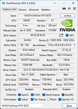 画像ギャラリー No.006のサムネイル画像 / GeForce RTX 50シリーズ第4弾「GeForce RTX 5070 Founders Edition」レビュー。前世代からしっかりと性能向上を果たす