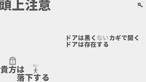 画像ギャラリー No.002のサムネイル画像 / ルール文を改変してゴールを目指すパズルゲーム「黒くないカギで開かないドアはない」,Steamストアページを公開