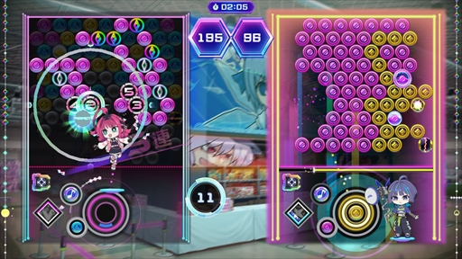 画像ギャラリー No.032のサムネイル画像 / ［プレイレポ］「QQQbeats!!!」は東方スペルバブルのゲーム性を受け継いだパズル×音ゲー。簡単操作ながら，骨太かつ歯ごたえある対戦を楽しめる