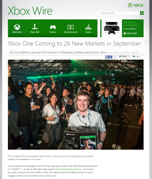 画像ギャラリー No.001のサムネイル画像 / Xbox Oneの日本ローンチが2014年9月に決定。続報は4月下旬を待て
