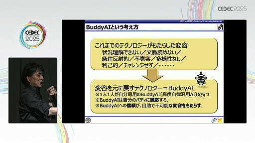 画像ギャラリー No.017のサムネイル画像 / 生成AIやAIエージェントの次に来るネクストAIとは何か？　“おもてなし”にとどまらない次世代“BuddyAI”の形とは［CEDEC 2025］