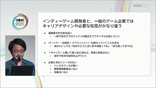 画像ギャラリー No.017のサムネイル画像 / 近年盛り上がりを見せるインディーゲーム開発者のキャリアデザインとは。マンガ家が1年の取材を通して解明［CEDEC 2025］