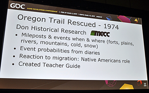 画像ギャラリー No.014のサムネイル画像 / ［GDC 2017］開発者が語る最初期の教育用ゲーム「Oregon Trail」の誕生，そして未来