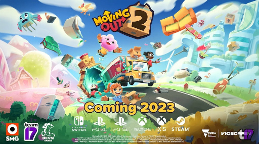 画像ギャラリー No.001のサムネイル画像 / 「Moving Out 2」2023年リリース。動く床を越えて空も飛ぶ，“引っ越し”パーティーゲームがパワーアップして登場