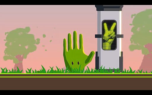 画像ギャラリー No.006のサムネイル画像 / 自分自身の手で遊ぶ個性派ゲーム「Handlime」レポート。指を足がわりに地面を這い，ピースサインで扉を開け［BitSummit］