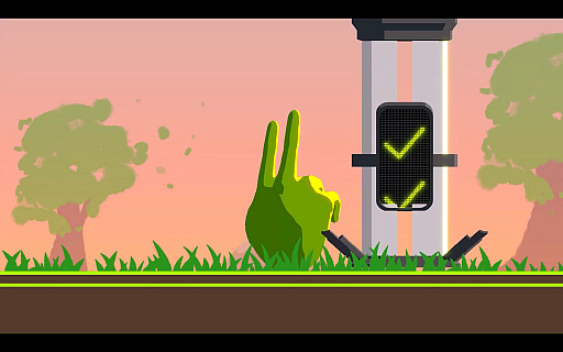 画像ギャラリー No.007のサムネイル画像 / 自分自身の手で遊ぶ個性派ゲーム「Handlime」レポート。指を足がわりに地面を這い，ピースサインで扉を開け［BitSummit］
